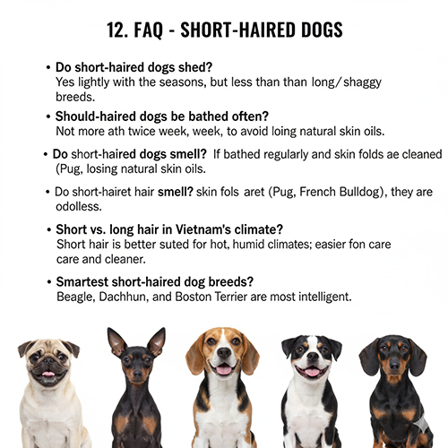 Hình ảnh minh họa các câu hỏi thường gặp về chó cảnh lông ngắn và đặc điểm chăm sóc