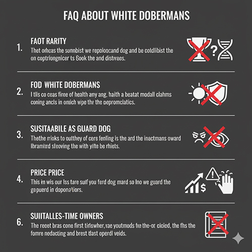 FAQ về chó Doberman trắng, giải đáp các câu hỏi phổ biến về độ hiếm, sức khỏe, giá và khả năng bảo vệ