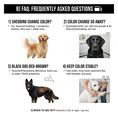 Câu hỏi thường gặp về chó đổi màu lông và cách nhận biết khi nào cần đi thú y