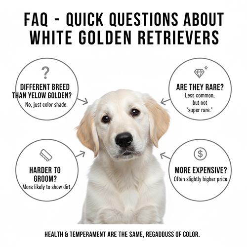 cho Golden mau trang kem ngoi chinh dien, cac icon minh hoa cac cau hoi thuong gap ve golden trang