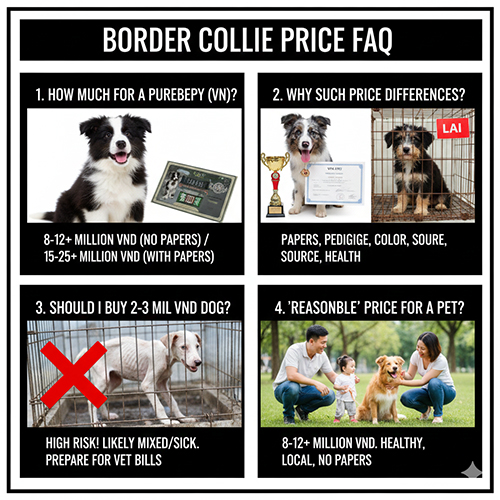 FAQ giá chó Border Collie: mức giá thuần chủng, lý do chênh lệch, cảnh báo chó giá rẻ và mức giá hợp lý cho pet