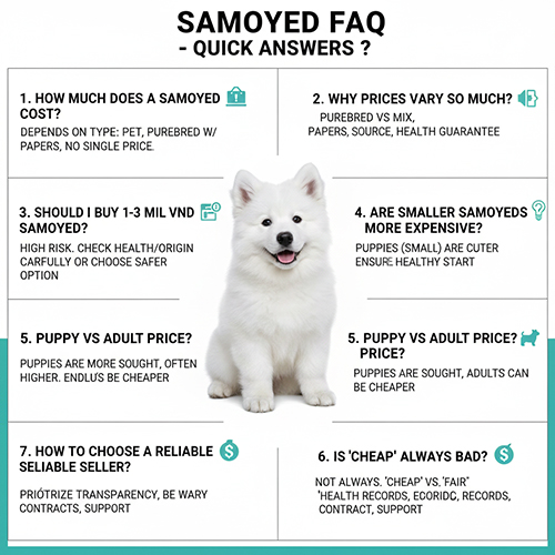 FAQ giá chó Samoyed: những câu hỏi phổ biến và trả lời nhanh