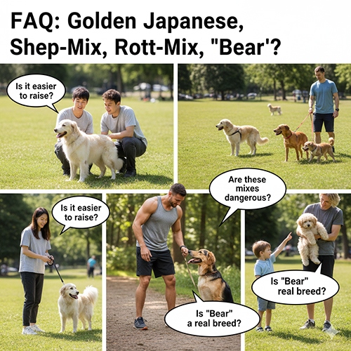 Ảnh minh họa FAQ nhanh về chó Golden lai Nhật, Becgie, Rott và Golden lai “gấu” trong công viên