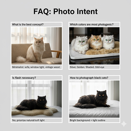 FAQ về chụp mèo Ba Tư: concept phù hợp, màu lên ảnh đẹp, có cần flash và cách chụp mèo đen