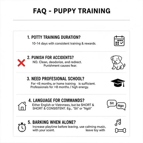 Câu hỏi thường gặp khi huấn luyện chó con cho người mới nuôi
