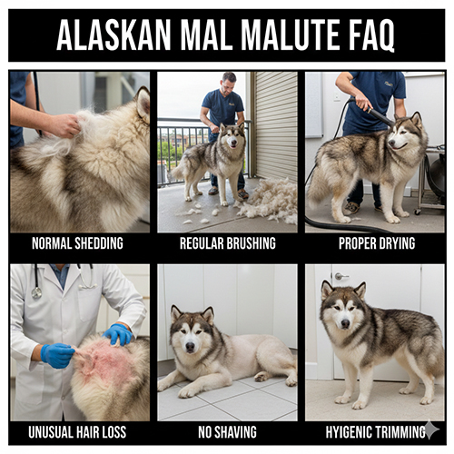 Các câu hỏi thường gặp về lông chó Alaska Malamute, rụng lông, chải lông và cạo lông