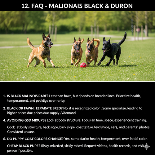 Bốn chó Malinois các màu chạy trên bãi cỏ, thể hiện sự đa dạng màu lông của giống