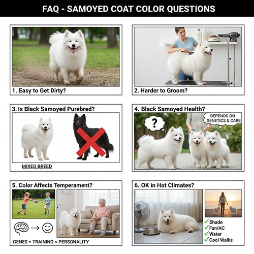 Câu hỏi thường gặp về màu lông chó Samoyed trắng và Samoyed đen