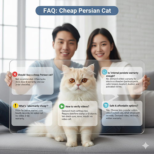 FAQ mèo Ba Tư giá rẻ với các câu hỏi thường gặp về rủi ro, video thật, bảo hành và cách chọn mua an toàn