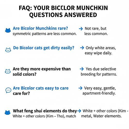 FAQ mèo Munchkin Bicolor – Giải đáp thắc mắc phổ biến về độ hiếm, giá và cách chăm sóc