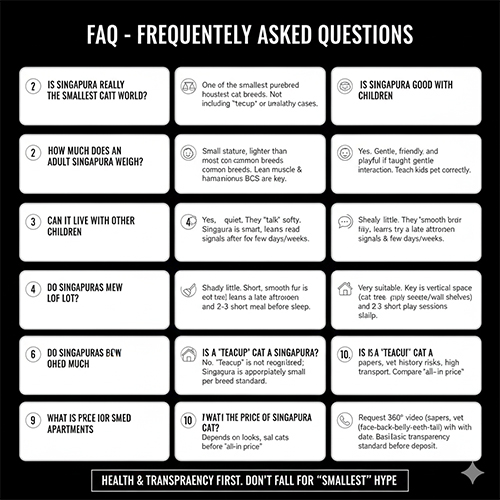 FAQ về mèo Singapore (Singapura) – giải đáp các câu hỏi thường gặp về kích thước, tính cách, nuôi và giá