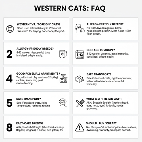 FAQ các câu hỏi thường gặp về mèo Tây gồm giá mua dị ứng vận chuyển và cách nuôi