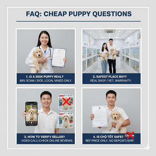 Hình FAQ giải đáp các câu hỏi thường gặp khi mua chó con giá rẻ