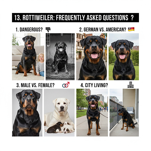 FAQ chó Rottweiler: giải đáp các thắc mắc phổ biến về độ nguy hiểm, dòng Đức – Mỹ, giới tính và nuôi ở thành phố