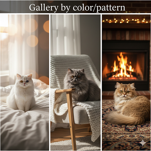 Bộ sưu tập hình mèo Ba Tư theo màu và pattern gồm trắng, xám và golden