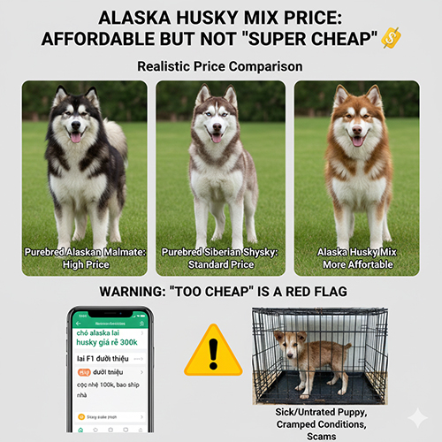 So sanh gia Alaska thuan Husky thuan va Alaska lai Husky kem canh bao gia re bat thuong