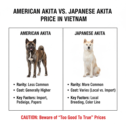 So sánh giá Akita Mỹ và Akita Nhật tại Việt Nam với các yếu tố ảnh hưởng như độ hiếm và giấy tờ