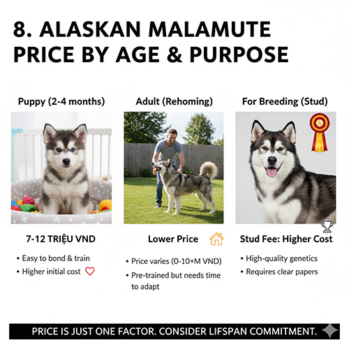 Hinh anh bang gia Alaska theo do tuoi: cho con truong thanh va cho phoi giong