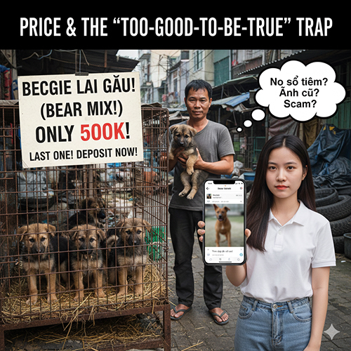 Quảng cáo bán chó Becgie lai gấu giá rẻ kèm cảnh báo bẫy lừa đặt cọc và tin rao không rõ tiêm phòng