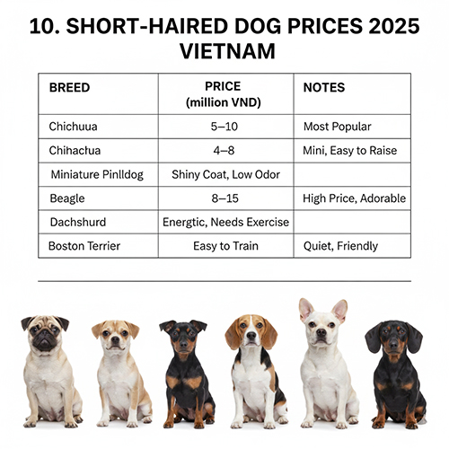 Bảng giá các giống chó cảnh lông ngắn phổ biến tại Việt Nam