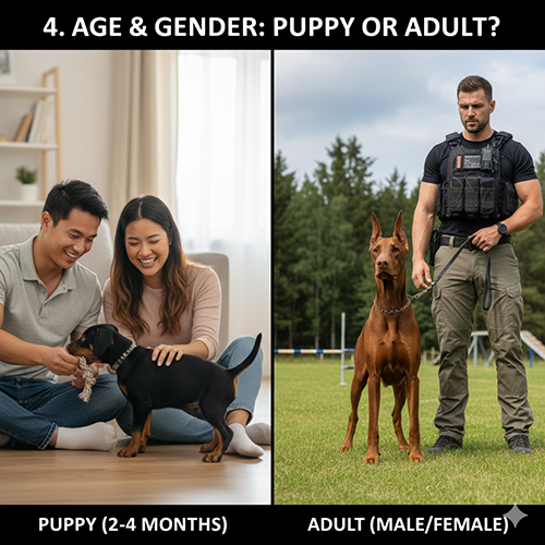 Ảnh minh họa giá chó Doberman con 2–4 tháng và Doberman trưởng thành theo giới tính