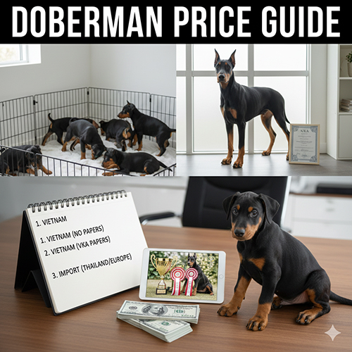 Tổng hợp các mức giá Doberman thuần chủng theo nguồn gốc Việt Nam, Việt Nam có giấy VKA và nhập khẩu