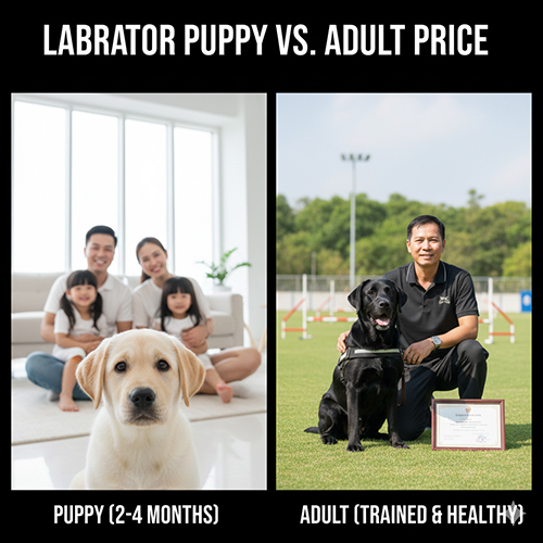 so sanh gia cho labrador con 2 4 thang va labrador truong thanh da huan luyen