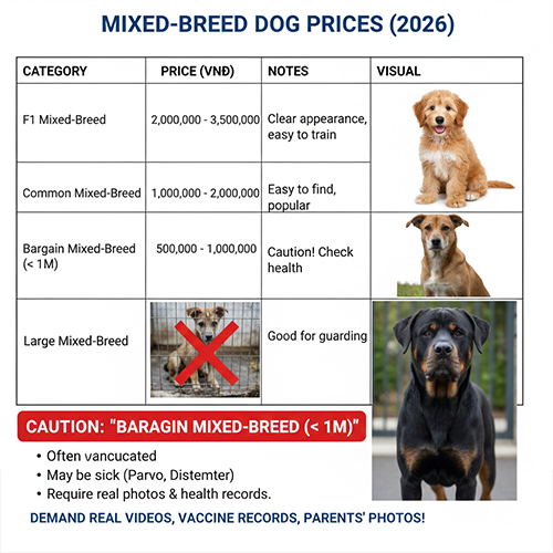 Bảng giá chó lai tại Việt Nam, phân loại theo thế hệ F1, chó lai phổ thông và chó lai giống to