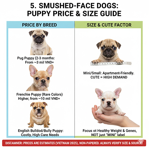 Giá chó mặt xệ con và chó mặt xệ nhỏ như Pug Bull Pháp Bulldog theo độ tuổi