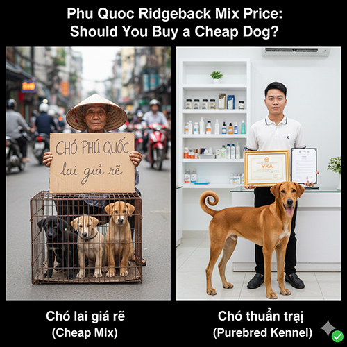 So sánh chó Phú Quốc lai giá rẻ ngoài đường và chó Phú Quốc thuần trại có giấy tờ