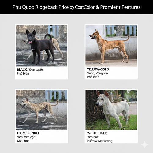 Bảng giá chó Phú Quốc theo màu lông đen, vàng, vện cọp và bạch hổ