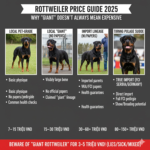 So sánh giá chó Rottweiler dòng đại theo nguồn gốc, giấy tờ và mức độ nhập khẩu