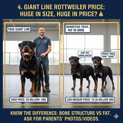 Giá chó Rottweiler dòng đại: phân biệt xương to thật và “đại” do béo