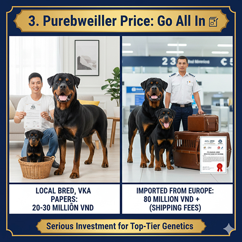 Giá chó Rottweiler thuần chủng có giấy VKA và nhập khẩu châu Âu – mức đầu tư cho chất lượng giống cao
