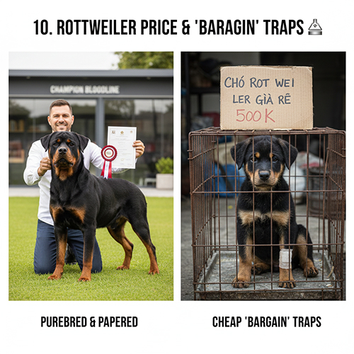 Giá chó Rottweiler: so sánh Rott thuần chủng và các bẫy “giá rẻ”