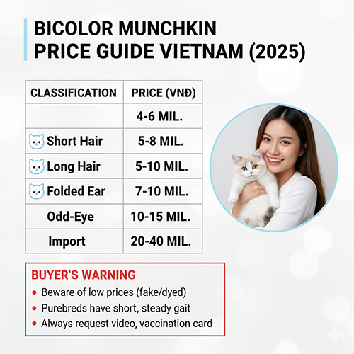 Bảng giá mèo Munchkin Bicolor tại Việt Nam – cập nhật theo từng loại lông và nguồn gốc