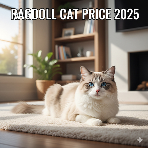 Mèo Ragdoll nằm trên thảm trong phòng khách sáng, minh họa cho bài viết giá mèo Ragdoll và yếu tố ảnh hưởng chi phí