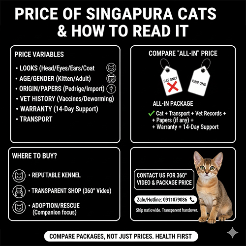 Giá mèo Singapore (Singapura) và cách đọc giá trọn gói theo nguồn gốc, y tế và hậu mãi