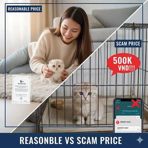 So sánh giá mèo tai cụp hợp lý và giá rẻ bất thường – cảnh báo lừa đảo khi thấy mức giá 500k–2 triệu