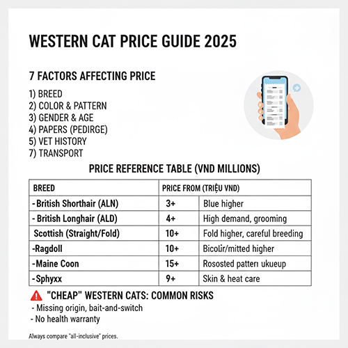 Bảng giá mèo Tây phổ biến tại Việt Nam theo giống và các yếu tố ảnh hưởng giá