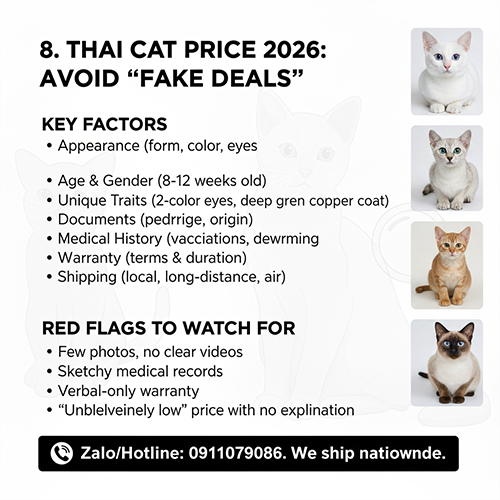 Bảng thông tin giá mèo Thái Lan và các dấu hiệu cần tránh khi mua mèo giá rẻ
