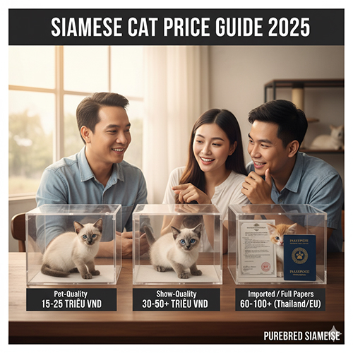 Bảng giá mèo Xiêm thuần chủng 2025 – phân khúc Pet, Show và nhập khẩu có giấy tờ đầy đủ