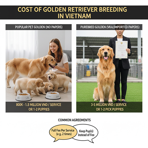 Giá phối giống chó Golden tại Việt Nam – các mặt bằng phổ biến và kiểu thỏa thuận