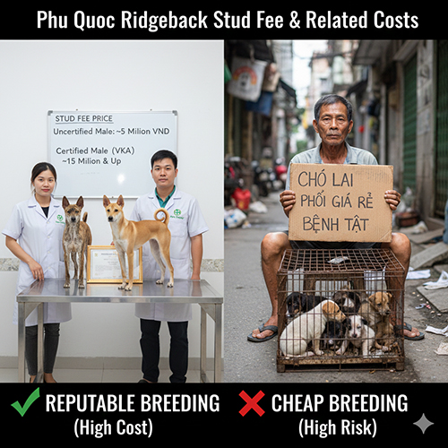 Infographic giá phối giống chó Phú Quốc và so sánh trại uy tín với phối giống giá rẻ