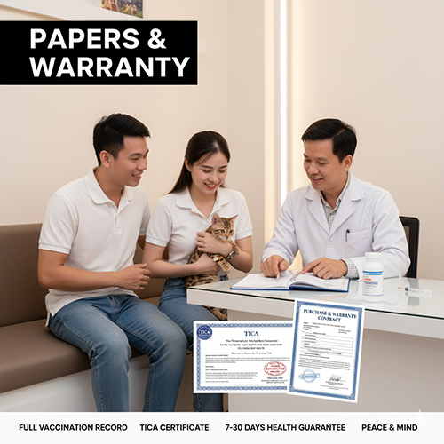 Giấy tờ và bảo hành khi mua mèo Bengal – hợp đồng rõ ràng, sổ tiêm, giấy TICA và cam kết sức khỏe 7–30 ngày