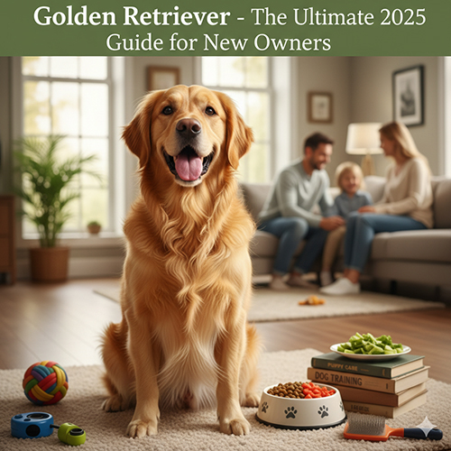 Giống chó Golden Retriever trong phòng khách, minh họa cho cẩm nang 2025 dành cho người mới nuôi 🐶💛