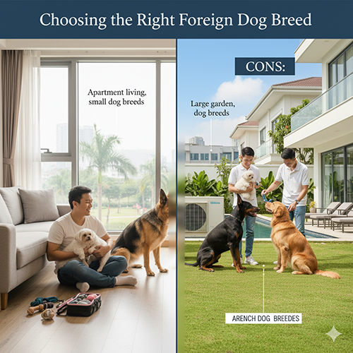 Hai khung cảnh so sánh: một người nuôi chó nhỏ trong căn hộ và hai người nuôi chó lớn như Doberman, Golden trong sân vườn biệt thự.