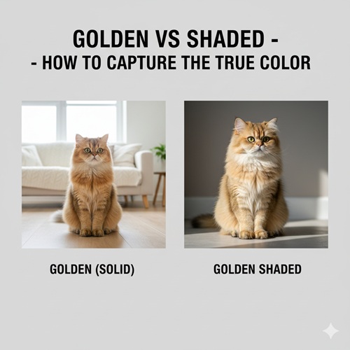 so sánh mèo golden solid và golden shaded trong hai setup ánh sáng giúp thể hiện đúng màu