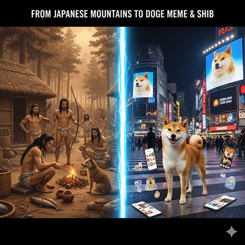 Hình minh họa hành trình Shiba Inu từ giống chó núi Nhật tới meme Doge và đồng SHIB