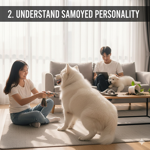 Gia đình chơi đùa cùng chó Samoyed trong nhà thể hiện tính cách quấn chủ